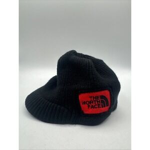 The North Face Black Brimmed Beanie Hat Sz M Youth Size Boys Red Logo Y2K Skater